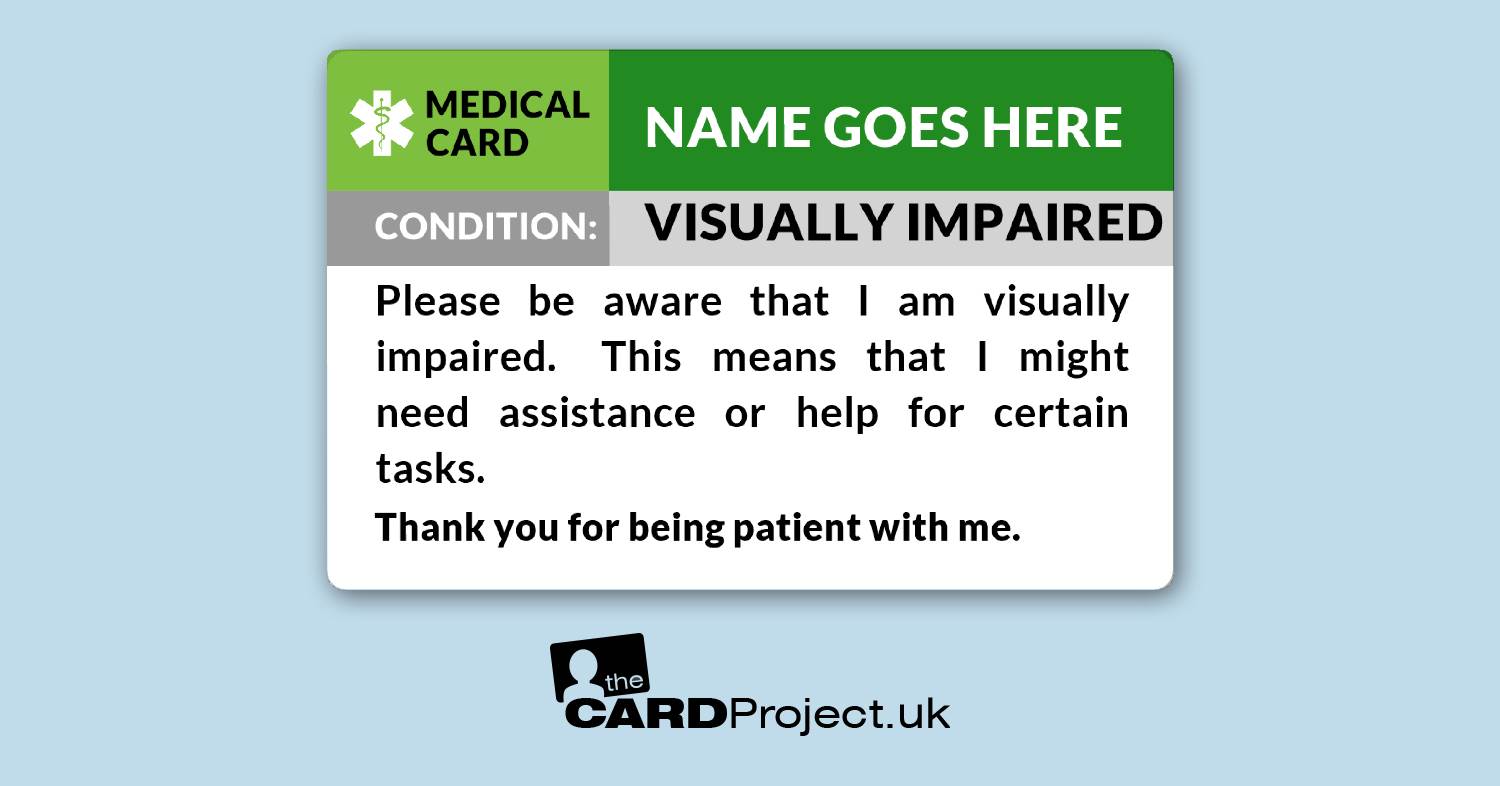 Visually Impaired Awareness Medical ID Alert Card  (FRONT)